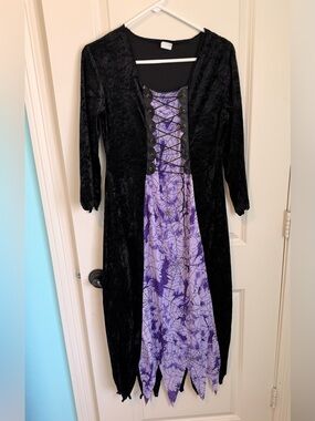 Black Velvet & Purple Spiderweb Lace-Up Witch Costume Dress
